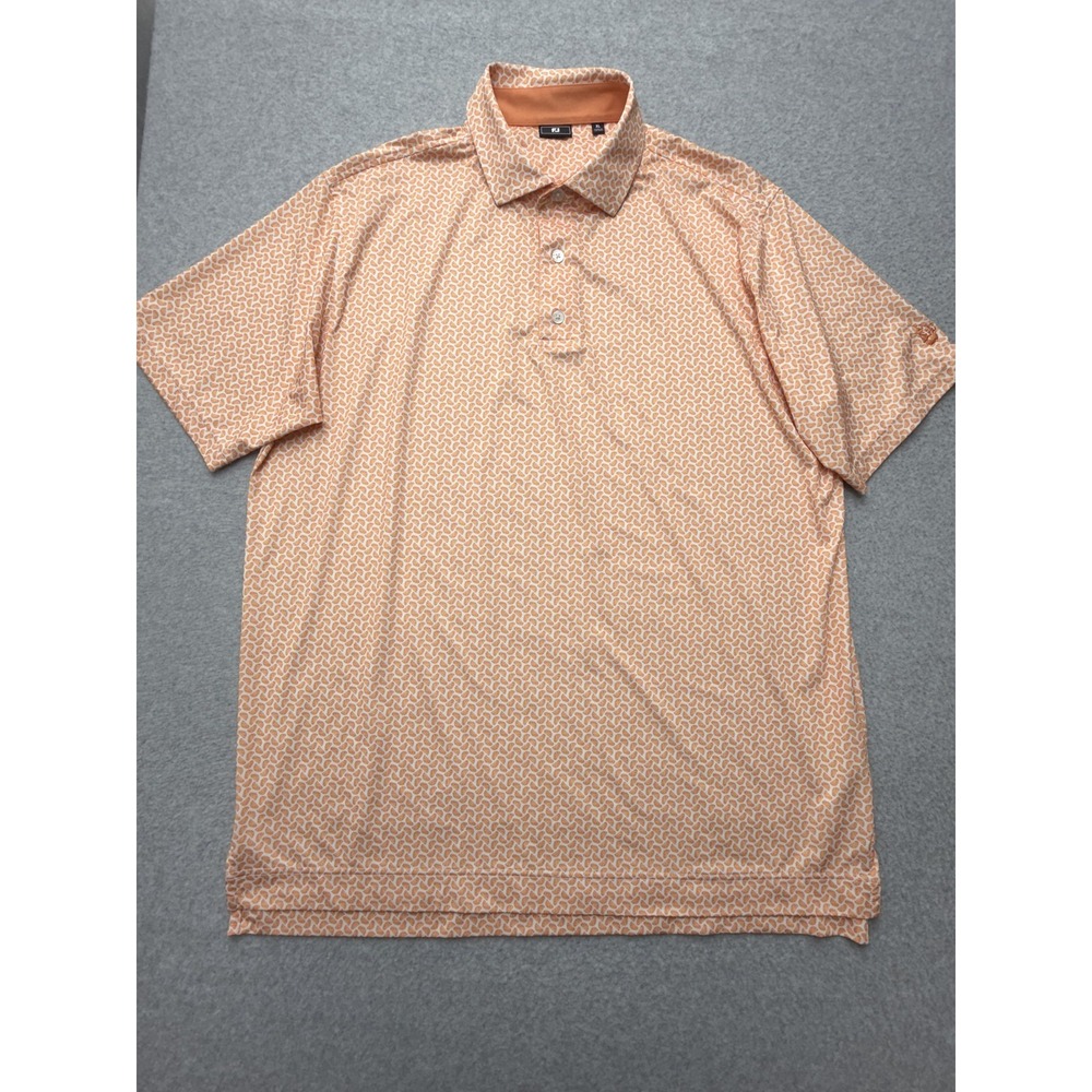 FootJoy Polo Shirt Mens XL Orange Fruit Print Golf Performance Stretch FJ Logo